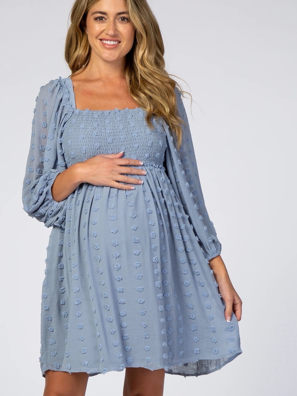 Listicle Dusty Blue Smocked Square-Neck Mini Dress